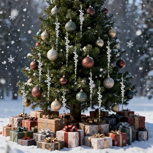 DAHI 26pcs Small Transparent Christmas Icicle Ornaments for Tree Decoration