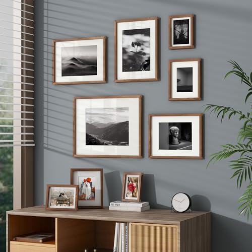 Walnut Picture Frame Set of 3 - 11x14 Natural Wood Wall Frames - Variation of Walnut / 11X14, 3P