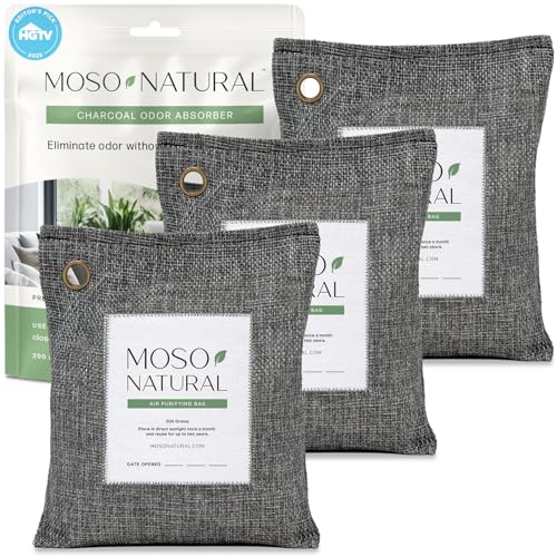 Moso Natural Air Purifying Bag 200g (3 Pack) - Bamboo Charcoal Odor Absorbers for Home & Car