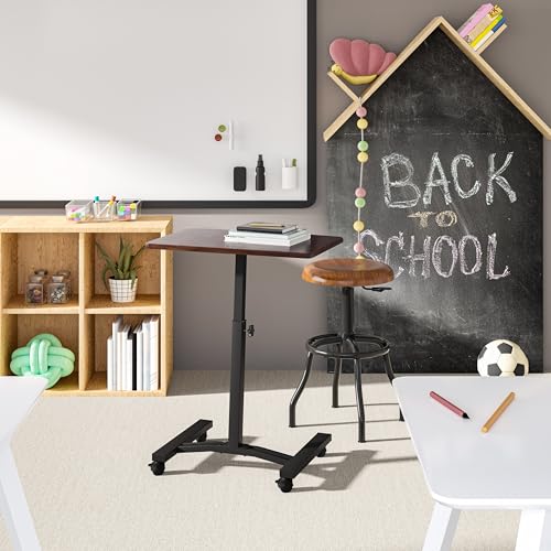 Walnut Mobile Laptop Desk Cart - Height Adjustable from 20.5 to 33 Inches, Slim Design, NEW Model