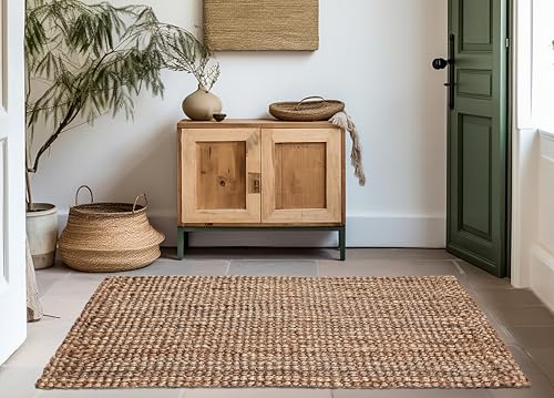 Natural Handspun Jute Area Rug 3x5 ft - Reversible Farmhouse Decor