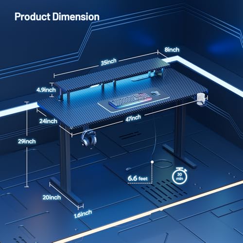 47 Inch Gaming Desk with LED Lights & Cable Management - Black, Variation of THIS listing