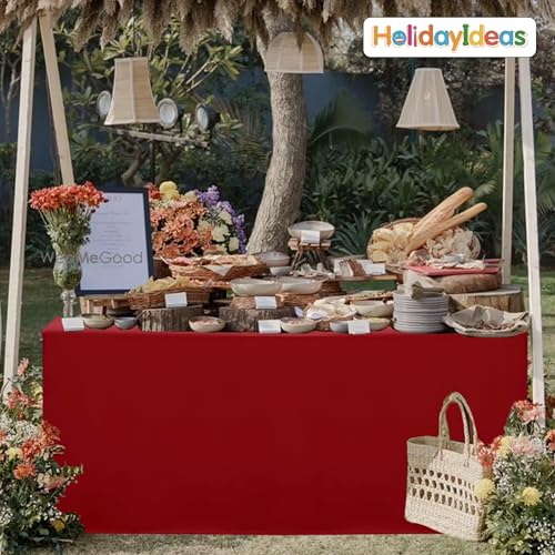 HolidayIdeas 4-Pack Red Fitted Tablecloth for 6ft Tables 72x30in