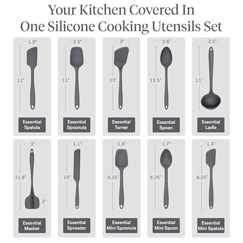 Silicone Kitchen Utensils Set - Charcoal, 10-Piece Essential Cookware Collection with Heat-Resistant Tools