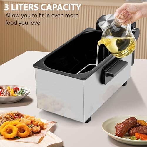 Pukomc 3L Deep Fryer with 1500W Adjustable Temperature and Viewing Lid
