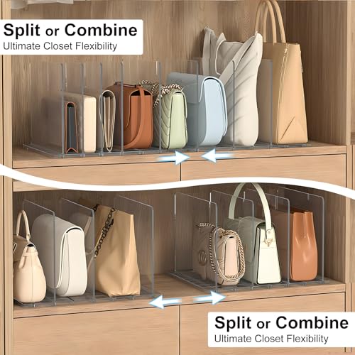 Adjustable Clear Bag & Purse Organizer with 4 Bases + 14 Dividers - Closet Storage