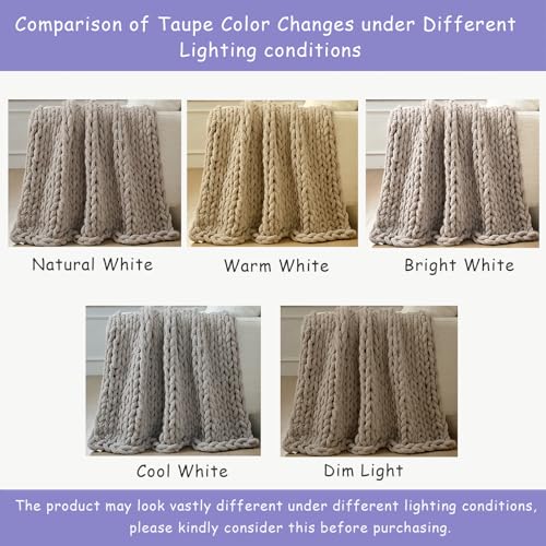 Bigacogo Chunky Knit Throw Blanket for Couch - Taupe with Pink Undertone, 80x90 Inches