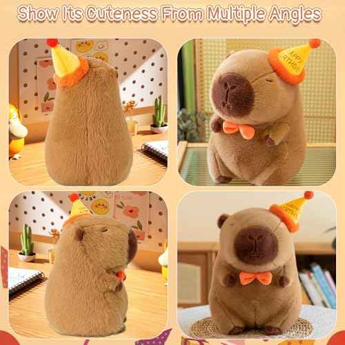 Cute Happy Birthday Capybara Plush Soft Capybara Birthday Stuffed Animal Kawaii Capibaras Peluches Stuffed Toys Gift for Kids 13 inch