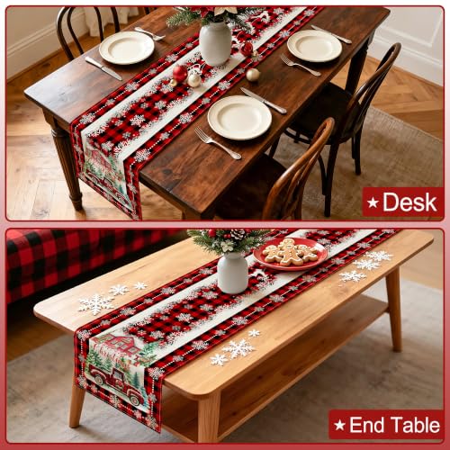 Cusugbaso Red Plaid Truck Christmas Table Runner 13x72 in