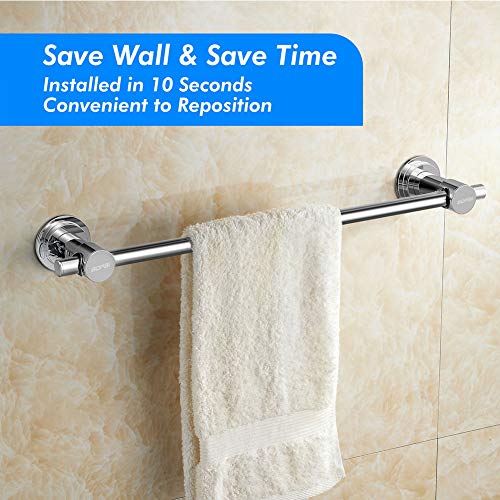 BOPai 24 Inch Chrome Suction Cup Towel Bar - No Drilling, Bathroom Wall Mount