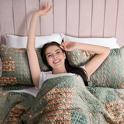 LEAONME California King Size Olive Green Quilt Set 3-Piece Oversized Bedspread Coverlet