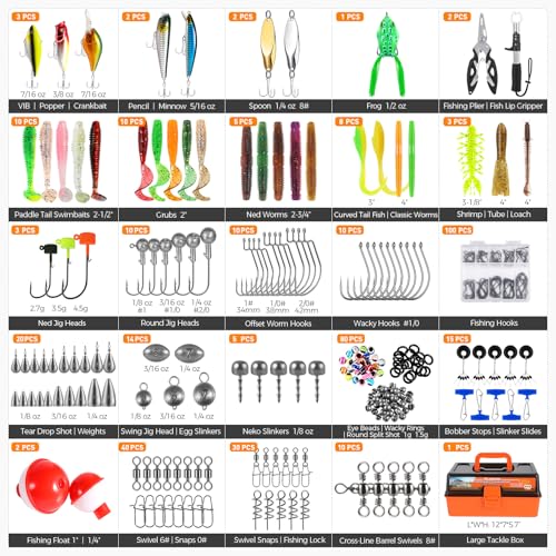 PLUSINNO 3-Layer Fishing Tackle Box Kit with 415 Pcs Lures & Accessories