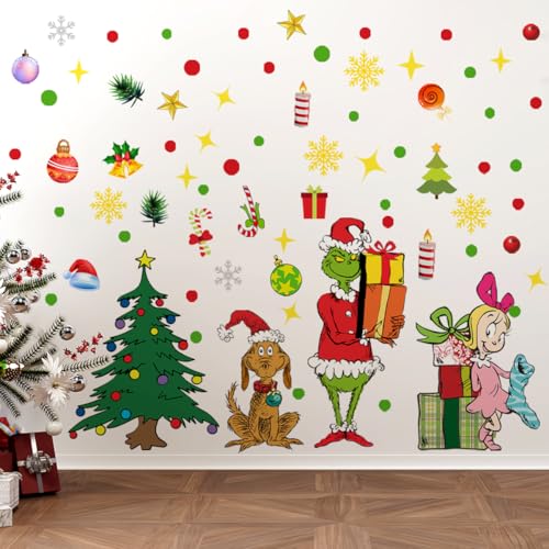 Demonwer Christmas Wall Decals Set - Removable Cartoon Dog & Girl Xmas Decor - Variation Christmas-7