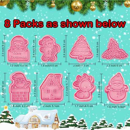 Leesgel Christmas Cookie Cutters, 3D Christmas Holiday Cookie Cutters Shapes with Santa/Xmas Tree/House/Deer, Christmas Party Decorations Ornaments