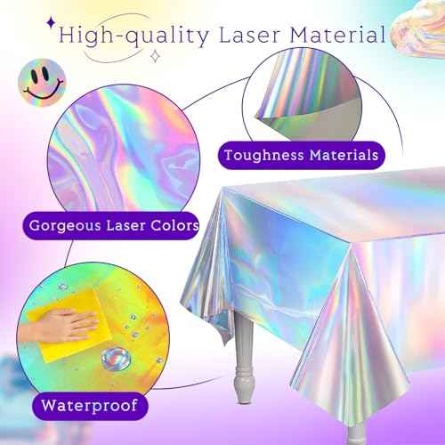 4 Pack Iridescence Plastic Tablecloths Shiny Disposable Laser Rectangle Table Covers for Party Decoration Birthday Bridal Wedding Christmas 54" x 108"
