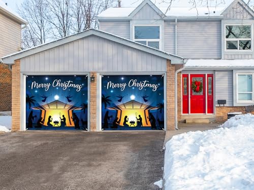 Nativity Garage Door Cover 7x9 Ft - Christmas Banner for Single Car Door, Magnetic