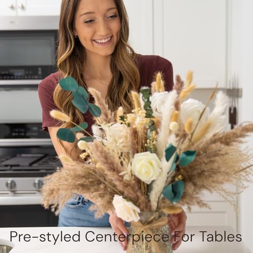 Artificial Flowers in Vase Pampas Bouquet - Dining Table Centerpiece