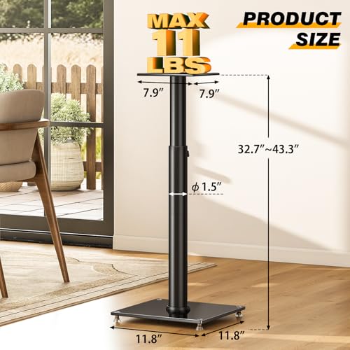 Universal Speaker Stands Pair with Anti-slip Pads, Height Adjustable 32-43 Inch, 360° Swivel, Cable Management