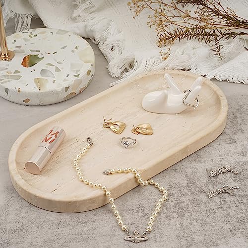 Koville Light Beige Italian Travertine Vanity Tray 12x6in Decorative Marble Catchall