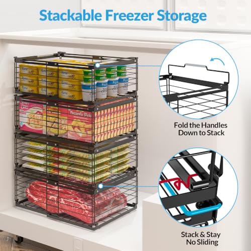 3 Pack Expandable Freezer Organizer Baskets - Stackable Wire Storage Bins