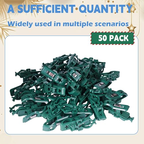 TW SHINE 50 Pack C7 C9 Christmas Light Spring Clips with Universal E12/E17 Fit, Weatherproof Shatterproof Quick-Release Gutter & Roof Clips