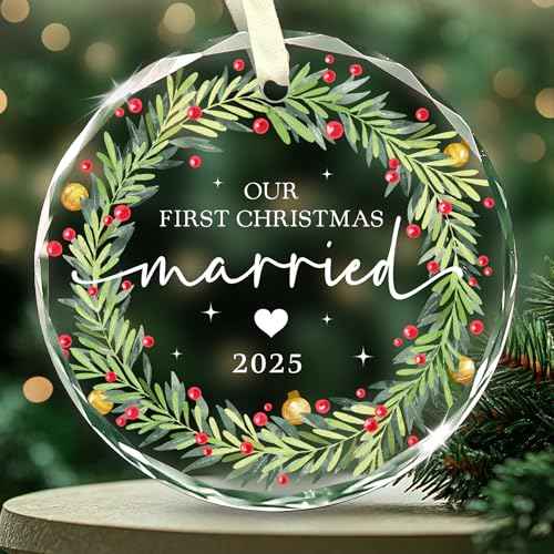 Our First Christmas Married Ornament 2025 ? Newlyweds Christmas Glass Ornaments ? First Year Marry Wedding Ornaments for Newlyweds ? Just Married Ornament Gifts for Couples