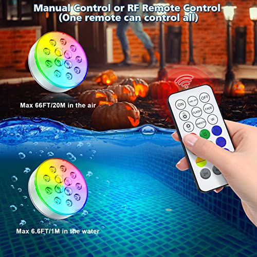 2 Pack Rechargeable Underwater Pool Lights with Remote, 16 Colors, IP68 Waterproof