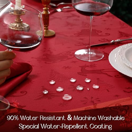 Romanstile Christmas Jacquard Rectangular Tablecloth 60x144 Inch Red - Festive Holiday Dining Decor