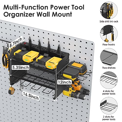 CCCEI Black 6FT Power Tool Organizer Wall Mount Charging Station with 6 Drills Slots and 8 Outlets