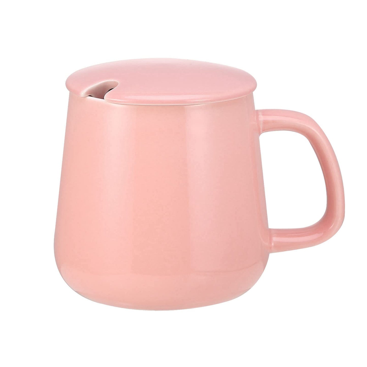 VOBAGA Coffee Cup with Lid and Flat-Bottom, 13 oz Tea Mug for Daily Use Warming Coffee &Tea (Pink)