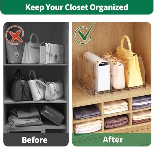 SPACEKEEPER Adjustable Clear Shelf Dividers for Closet, 2 Pack - Purse & Bag Organizer