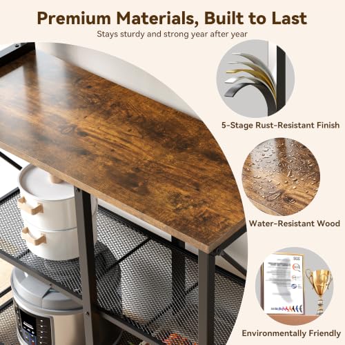 Rustic Brown Coffee Bar with Storage Rack - 34.7 Inch Microwave Stand & Kitchen Organizer