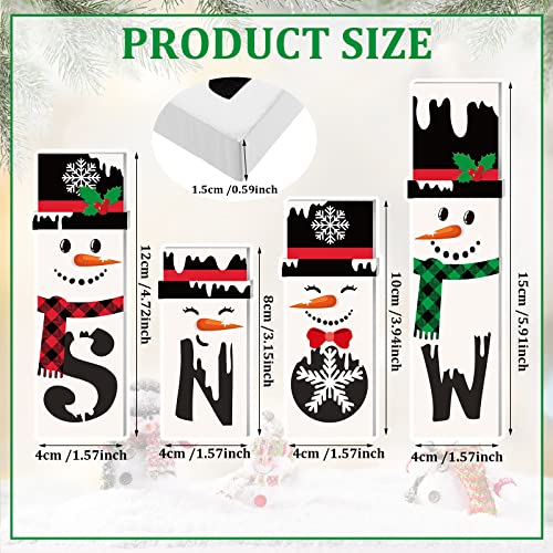 Qunclay 4 Pieces Winter Decor Wooden Snowman Tabletop Decorations Christmas Wooden Snowman Blocks Signs for Home Fireplace Mantle