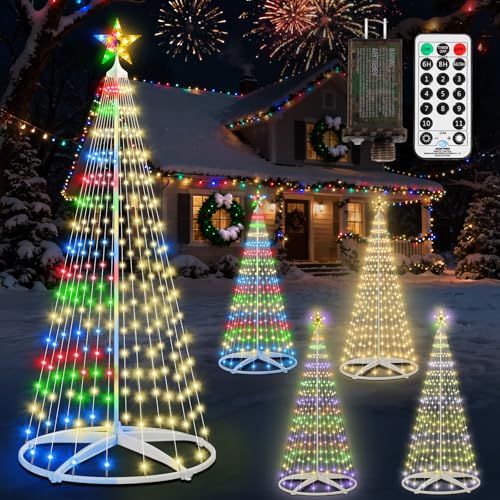 JORETLE 6ft Christmas Cone Tree Lights with 252 LEDs, Warm White & Multicolor, 11 Modes, Timer & Remote, IP65 Indoor/Outdoor
