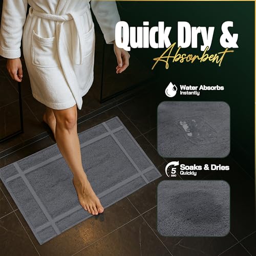 Cotton Bath Mats Set - 6 Pack, 20 x 30 Inches, Dark Grey, Quick Dry, Soft & Absorbent