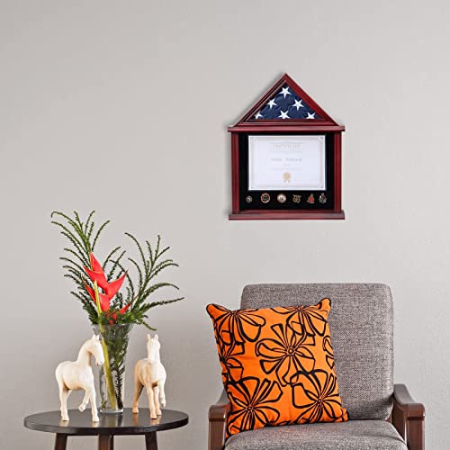 Small Military Shadow Box with Flag Display Case - Mahogany Finish, 3x5 Flag Holder & Certificate Space - Variation of THIS listing