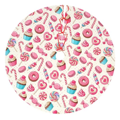 Yilad Christmas Tree Skirt 36/48in Lollipop Cupcake Donut Pattern Premium Polyester