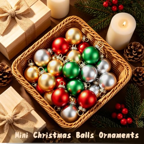 200pcs Small Christmas Ornaments 0.63 Inch Red Green Gold Silver Holiday Decorations