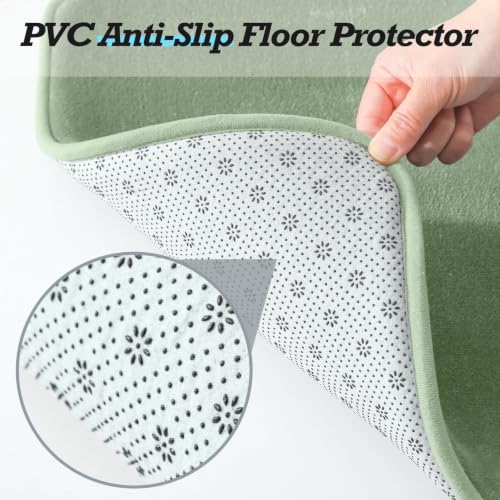 Bathroom Rugs Set 3 Pieces - Non-Slip Ultra Soft Velvet Bath Mat U-Shaped Contour Grey Green 17x24 + 20x24 + 20x32