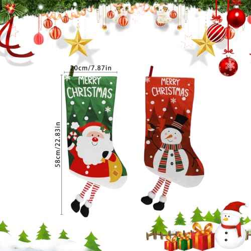 2025 New 2 Pack Large Christmas Stockings 22.8" Santa & Snowman, Xmas Stockings for Fireplace Mantel, Holiday Party Decoration & Family
