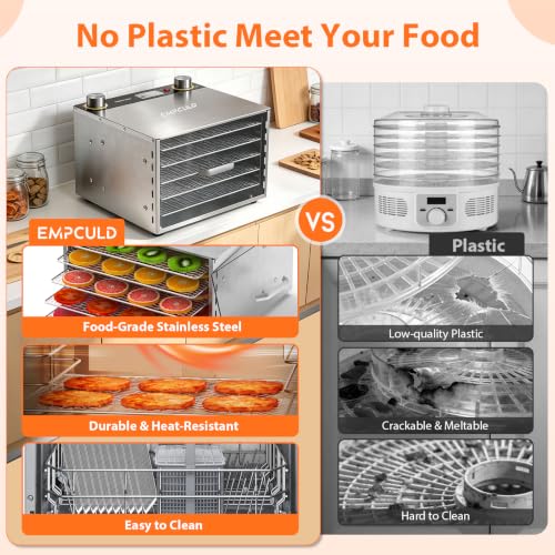 Empculd 5-Tray Food Dehydrator with Stainless Steel Trays, 194°F, 3.1 ft² Drying Area