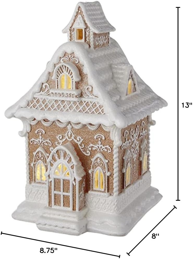 RAZ Imports Lighted Gingerbread House - 13-Inch Holiday Decoration in White Icing