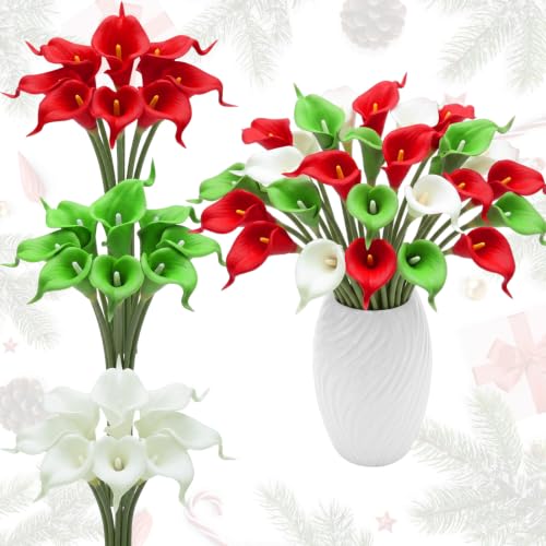 Christmas Artificial Calla Lily Picks, 24 stems in Red/Green/White - 13in