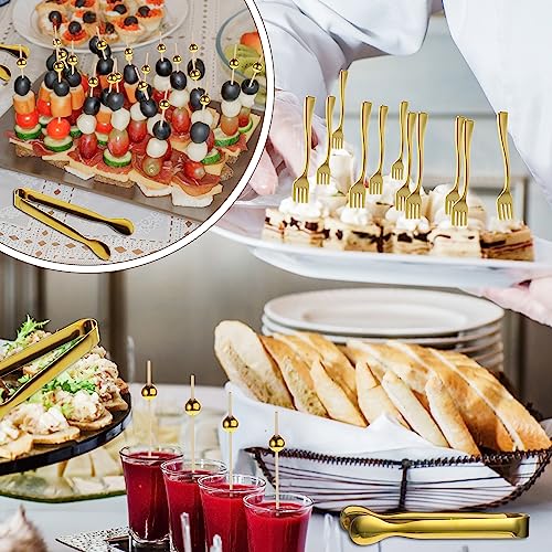 Therwen 462 Pcs Gold Serving Utensil Set – Gold Buffet Tongs, Toothpicks & Appetizer Forks