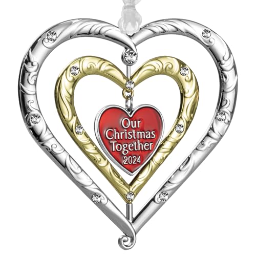 GUOER Heart Metal Christmas Ornament 2024 with Rotating Double-Sided Design (Gift Box)
