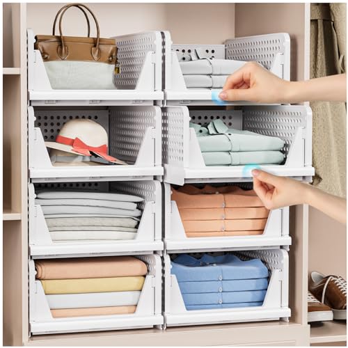 Caktraie 8 Pack White Stackable Closet Storage Bins Organizer - Space-Saving
