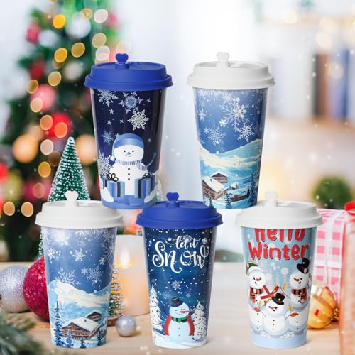 24 Reusable Christmas Cups Snow Winter Wonderland Party Favors, 16OZ