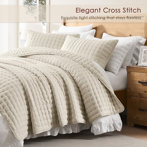 Wheat Cloud Soft Quilt Set King Size - Light Beige 3 Pieces