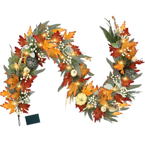 Zmtyykh 6ft Orange Fall Garland with Lights & Timer for Indoor Outdoor Decor