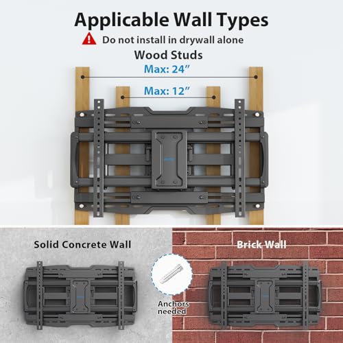 42-97 Inch Full Motion TV Wall Mount - Sliding Stud, Tilt, Swivel for Large Flat Screen TVs